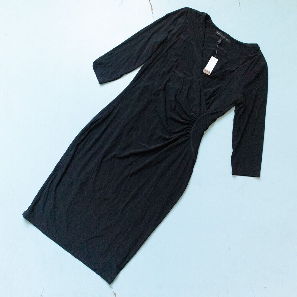 NWT White House Black Market Black 3/4 Sleeve Stretch Sheath Dress Size Small